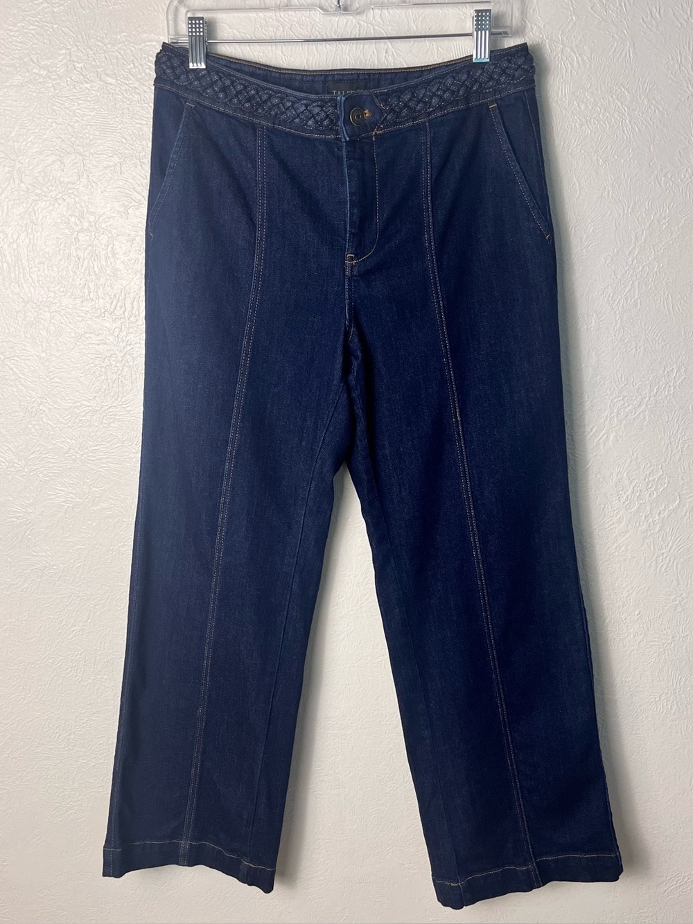 Talbots Classic Jean Trousers Womens Size 8 Petite Blue Denim Braided Waistband